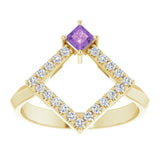 14K Gold Square Natural Amethyst Accented Geometric Ring - Yellow Gold - view 3