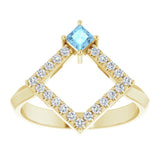 14K Gold Square Natural Aquamarine Accented Geometric Ring - Yellow Gold - view 3