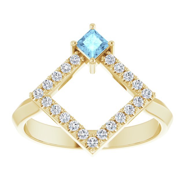 14K Gold Square Natural Aquamarine Accented Geometric Ring - Yellow Gold - view 3