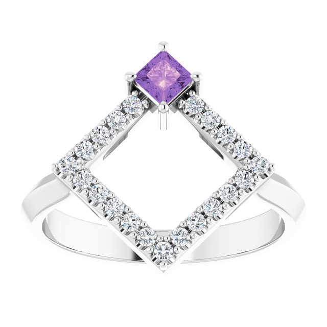 14K Gold Square Natural Amethyst Accented Geometric Ring - White Gold - view 3