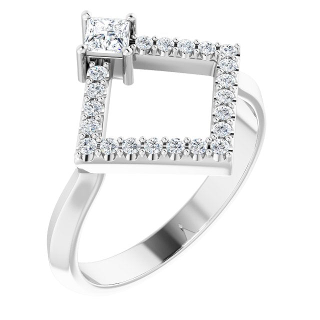 Platinum Square Natural Diamond Accented Geometric Ring
