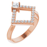 14K Gold Square Natural White Sapphire Accented Geometric Ring - Rose Gold