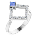 14K Gold Square Natural Tanzanite Accented Geometric Ring - White Gold