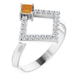 Platinum Square Natural Citrine Accented Geometric Ring