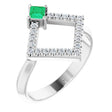 Platinum Square Natural Emerald Accented Geometric Ring