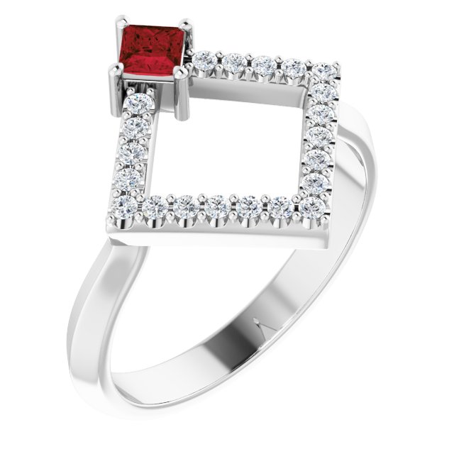 Platinum Square Natural Mozambique Garnet Accented Geometric Ring