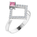Platinum Square Natural Pink Tourmaline Accented Geometric Ring