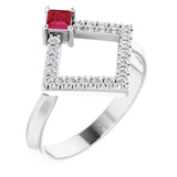 Platinum Square Natural Ruby Accented Geometric Ring