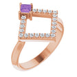 14K Gold Square Natural Amethyst Accented Geometric Ring - Rose Gold