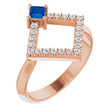 14K Gold Square Natural Blue Sapphire Accented Geometric Ring - Rose Gold