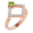 14K Gold Square Natural Peridot Accented Geometric Ring - Rose Gold