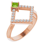 14K Gold Square Natural Peridot Accented Geometric Ring - Rose Gold