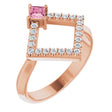 14K Gold Square Natural Pink Tourmaline Accented Geometric Ring - Rose Gold
