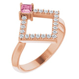 14K Gold Square Natural Pink Tourmaline Accented Geometric Ring - Rose Gold