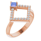 14K Gold Square Natural Tanzanite Accented Geometric Ring - Rose Gold