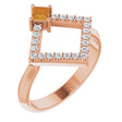 14K Gold Square Natural Citrine Accented Geometric Ring - Rose Gold