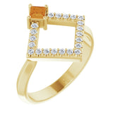 14K Gold Square Natural Citrine Accented Geometric Ring - Yellow Gold