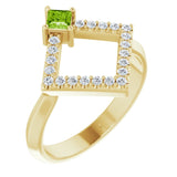 14K Gold Square Natural Peridot Accented Geometric Ring - Yellow Gold