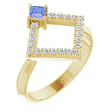14K Gold Square Natural Tanzanite Accented Geometric Ring - Yellow Gold