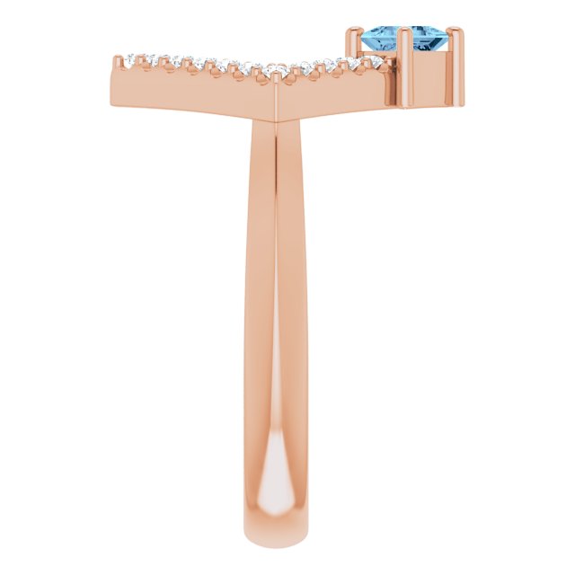 14K Gold Square Natural Aquamarine Accented Geometric Ring - Rose Gold - view 4