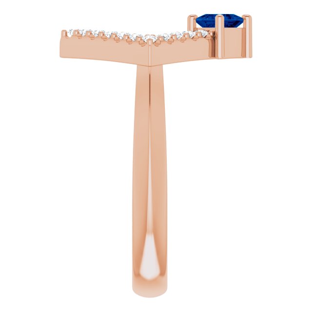 14K Gold Square Natural Blue Sapphire Accented Geometric Ring - Rose Gold - view 4