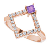 14K Gold Square Natural Amethyst Accented Geometric Ring - Rose Gold - view 5