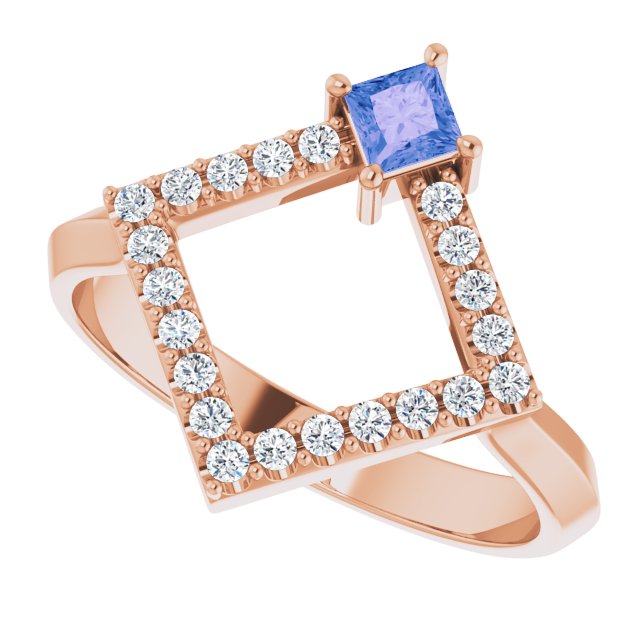 14K Gold Square Natural Tanzanite Accented Geometric Ring - Rose Gold - view 5