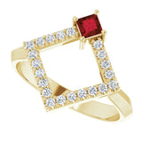 14K Gold Square Natural Mozambique Garnet Accented Geometric Ring - Yellow Gold - view 5