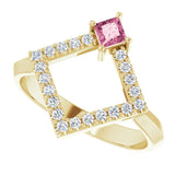 14K Gold Square Natural Pink Tourmaline Accented Geometric Ring - Yellow Gold - view 5