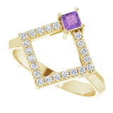 14K Gold Square Natural Amethyst Accented Geometric Ring - Yellow Gold - view 5