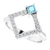 14K Gold Square Natural Aquamarine Accented Geometric Ring - White Gold - view 5
