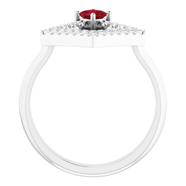 14K Gold Square Natural Ruby Accented Geometric Ring - White Gold - view 2