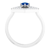 14K Gold Square Natural Blue Sapphire Accented Geometric Ring - White Gold - view 2