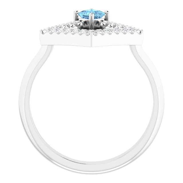 Platinum Square Natural Aquamarine Accented Geometric Ring - view 2