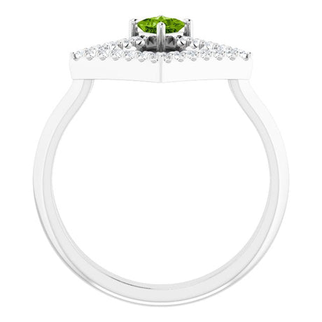 Platinum Square Natural Peridot Accented Geometric Ring - view 2