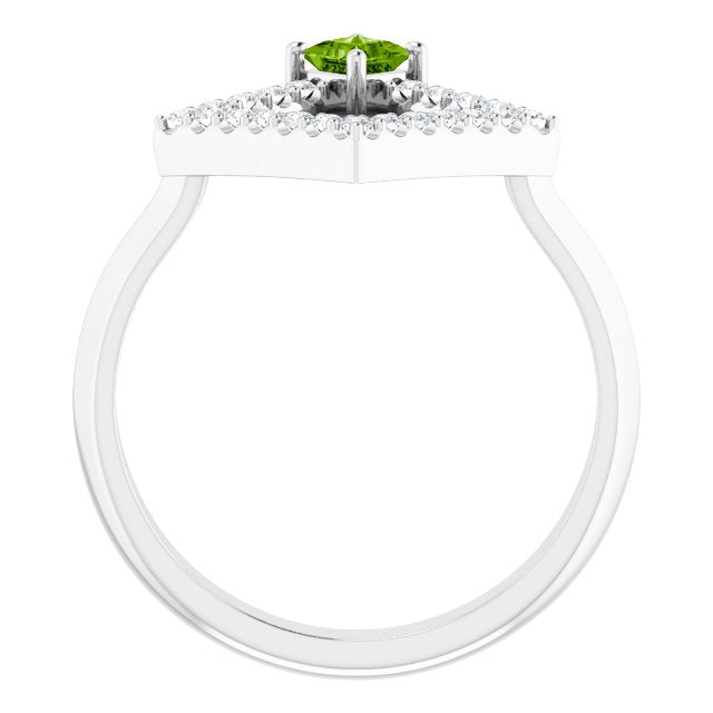 Platinum Square Natural Peridot Accented Geometric Ring - view 2