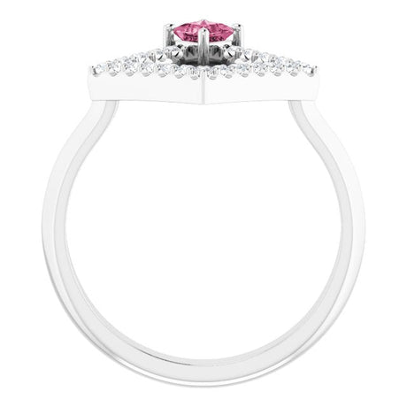 Platinum Square Natural Pink Tourmaline Accented Geometric Ring - view 2