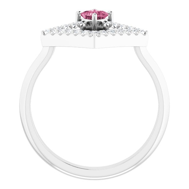 Platinum Square Natural Pink Tourmaline Accented Geometric Ring - view 2