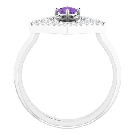 Platinum Square Natural Amethyst Accented Geometric Ring - view 2