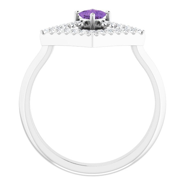 Platinum Square Natural Amethyst Accented Geometric Ring - view 2