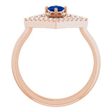 14K Gold Square Natural Blue Sapphire Accented Geometric Ring - Rose Gold - view 2