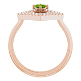 14K Gold Square Natural Peridot Accented Geometric Ring - Rose Gold - view 2