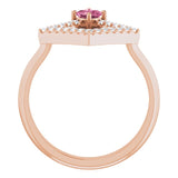14K Gold Square Natural Pink Tourmaline Accented Geometric Ring - Rose Gold - view 2