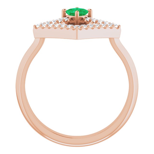 14K Gold Square Natural Emerald Accented Geometric Ring - Rose Gold - view 2