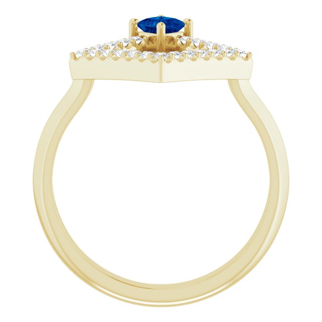 14K Gold Square Natural Blue Sapphire Accented Geometric Ring - Yellow Gold - view 2