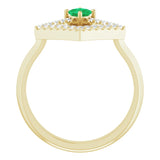 14K Gold Square Natural Emerald Accented Geometric Ring - Yellow Gold - view 2