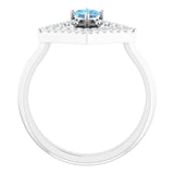 14K Gold Square Natural Aquamarine Accented Geometric Ring - White Gold - view 2