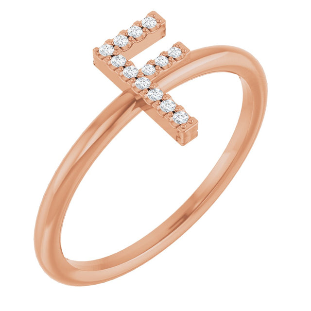 14K Gold Round Natural Diamond Accented Initial Ring - Rose Gold