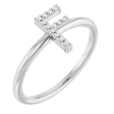 14K Gold Round Natural Diamond Accented Initial Ring - White Gold