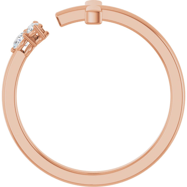 14K Gold Round Natural Diamond Accented Negative Space Cross Ring - Rose Gold - view 2